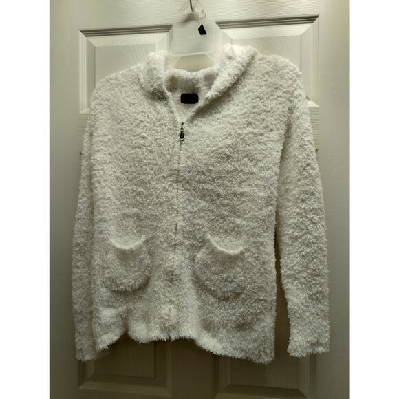 POL Anthropologie Size Medium White Fuzzy Fleece Zip-Up Teddy Bear Hoodie - Picture 5 of 7